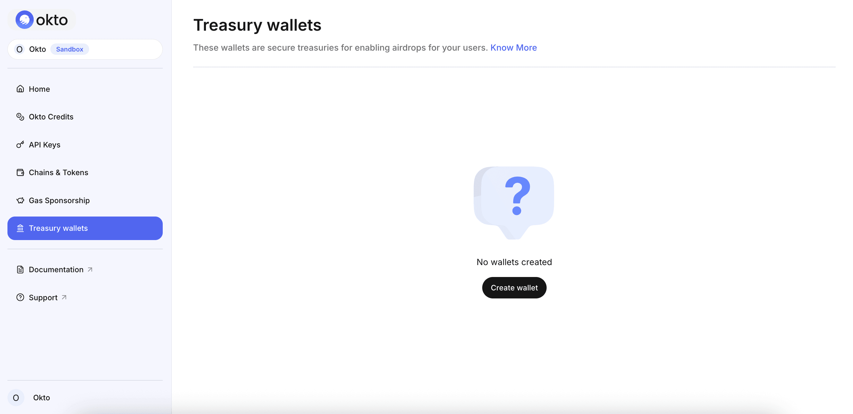 Treasury Wallet Page - Okto Dashboard