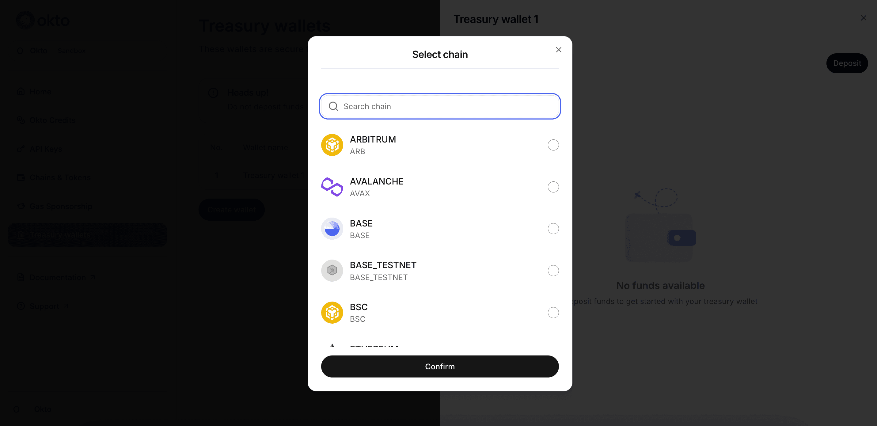 Treasury Wallet Page - Okto Dashboard