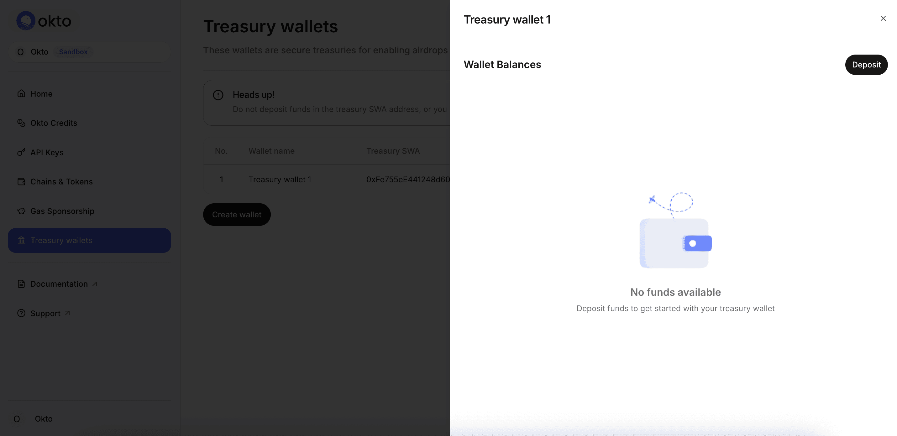 Treasury Wallet Page - Okto Dashboard