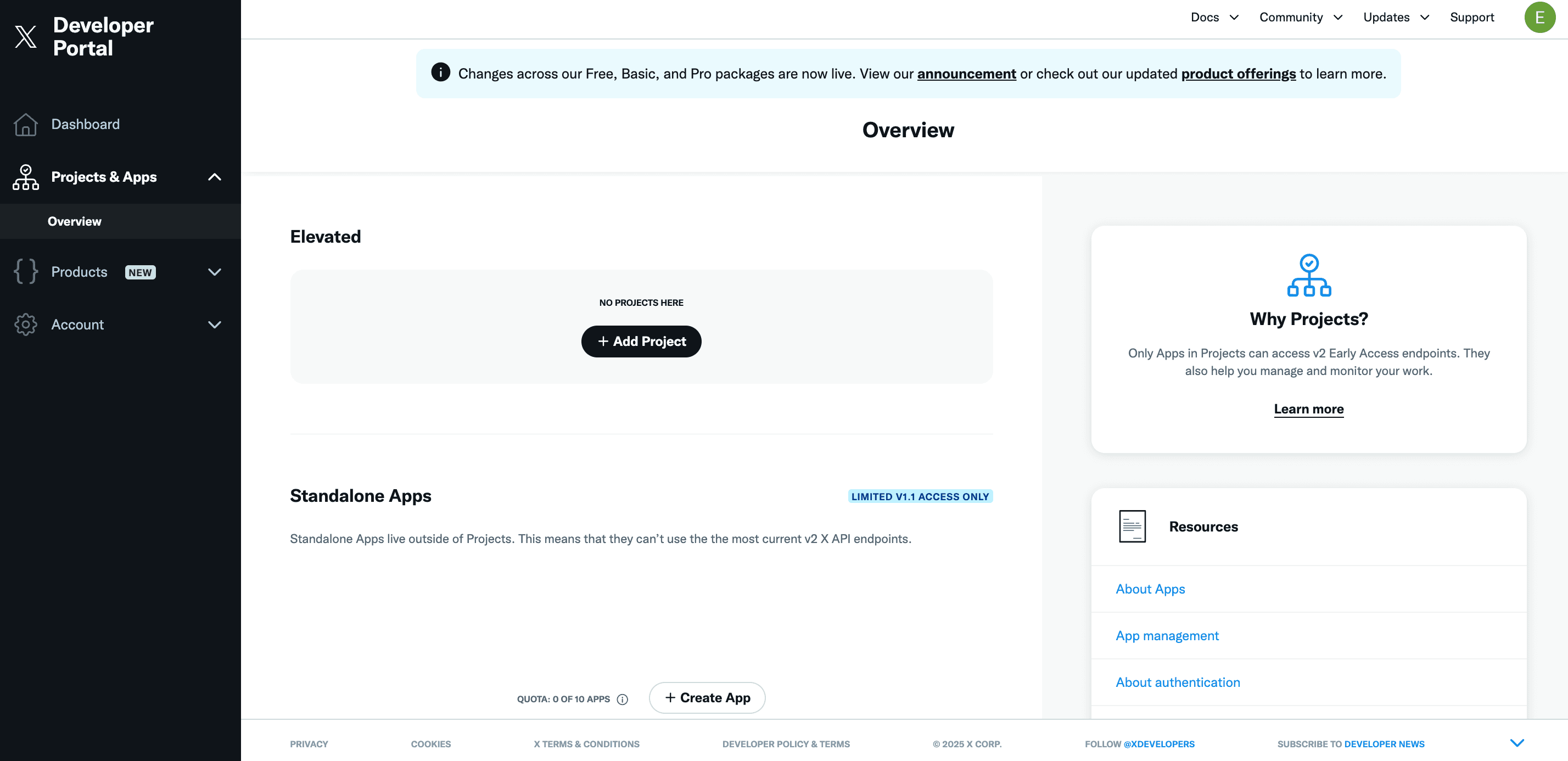 X Developer Portal Dashboard